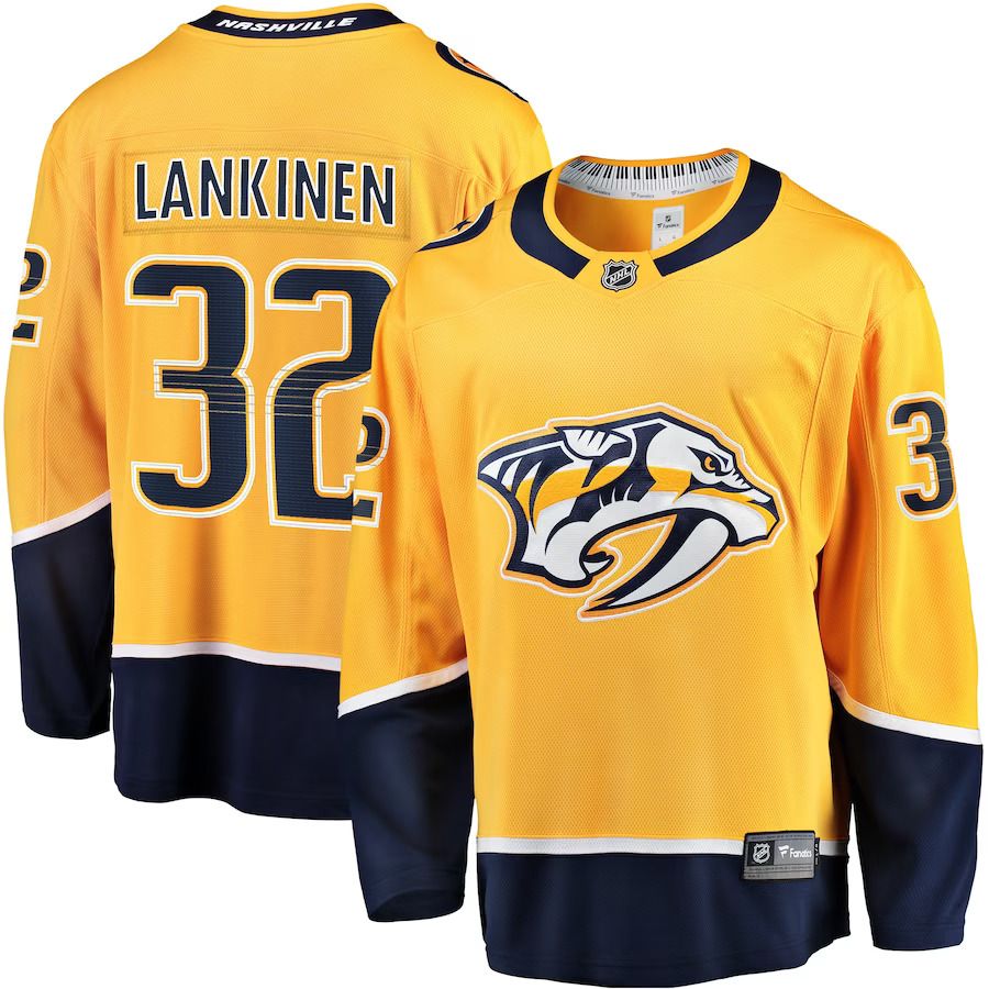 Men Nashville Predators #32 Kevin Lankinen Fanatics Branded Gold Home Breakaway Player NHL Jersey